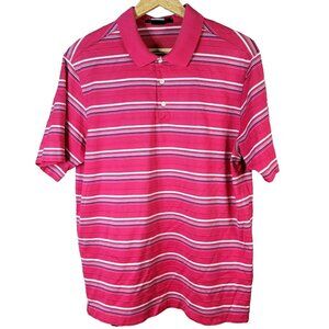 Nike Tiger Woods Mens Golf Shirt Pink Large Stripe Short Sleeve Dri-Fit Polo